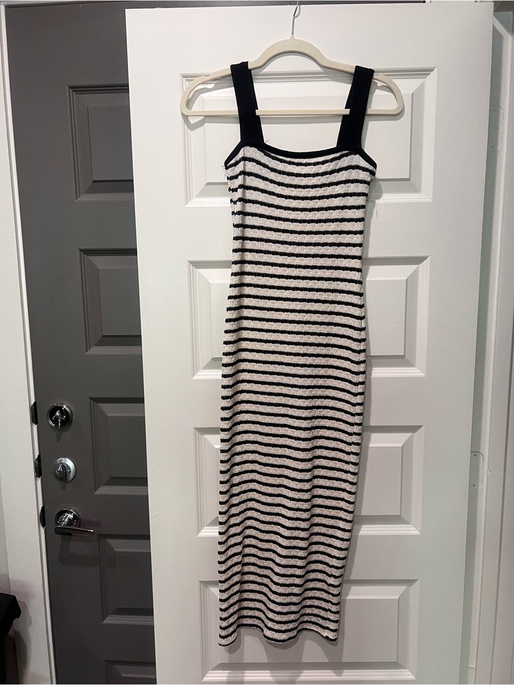 Striped Knit Tank Midi Dress in Black and White